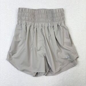 Nike Dri-Fit Running Shorts Womens Medium Gray Athletic Smocked High Waistband